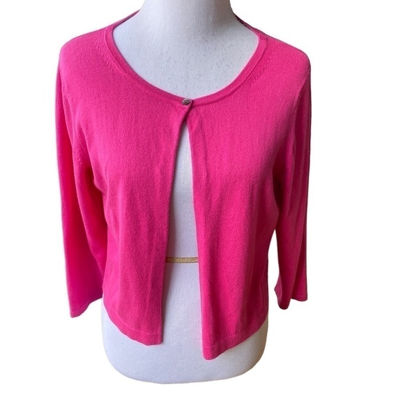 Pure Collection Sweater Womens Cardigan Hot Pink 5% Cashmere Blend Preppy Ladies - Picture 1 of 12